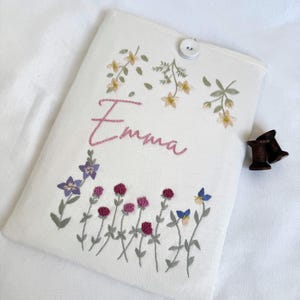 Hand Embroidered tablet, Ipad Sleeve, Flower Embroidery Ipad Sleeve, Custom Name