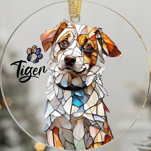 Personalized Pet Photo Ornament: Custom Stained Glass Look Dog Christmas Ornament