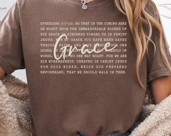 Saved by Grace Shirt, Ephesians 2:8-10 Bible Verse Tee, Christian Comfort Colors Shirt, Faith Based Gift for Women