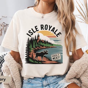 Comfort Colors Isle Royale National Park Tee, Hiked It Tee, Moose Forest Sunset Shirt, Retro Hiking Adventure, Great Lakes Explorer Gift