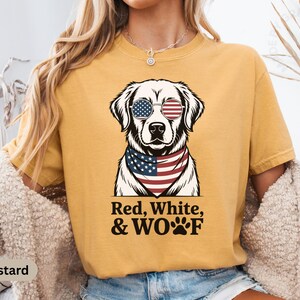 Camiseta Comfort Colors Golden Retriever, Camiseta engraçada de 4 de julho, Camiseta patriótica para cachorro dos EUA, Camiseta com bandeira americana, Traje para o Dia da Independência