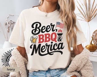 Camiseta Comfort Colors BBQ, Camiseta Patriótica com Estampa, 4 de Julho