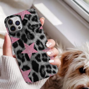 PINK GLITTER LEOPARD iPhone Case | Animal Print Phone Case| y2k Phone Case| İphone and Samsung Case