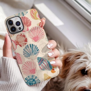 Vintage Seashell Pattern Phone Case, Beachy Tropical Phone Case, iPhone 16 15 14 13 12 11 Pro Max X XS, Samsung S25 S24 S23 S22