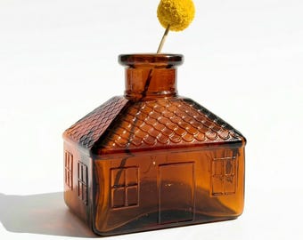 Amber Glass House Bottle Bud Vase - Japan