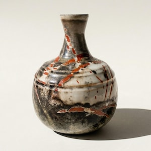 Gray and Orange Studio Pottery Vase