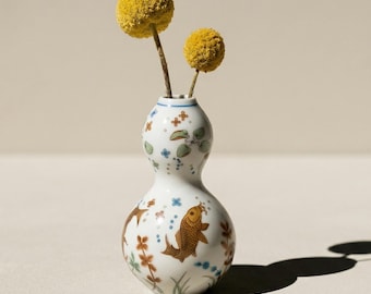Kleine japanische Keramikvase in Kürbisform