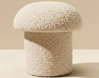 Mushroom Ottoman in Cream Boucle