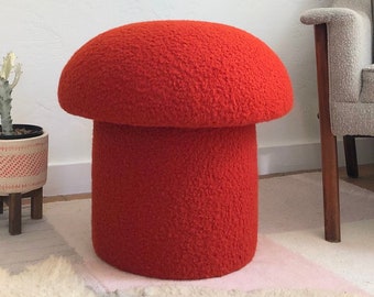 Mushroom Ottoman in Persimmon Boucle