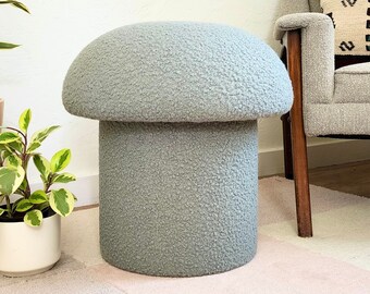 Mushroom Ottoman in Mist Boucle