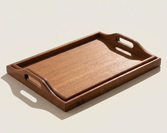 Large Rectangular Teak Nesting Trays - Set of 2