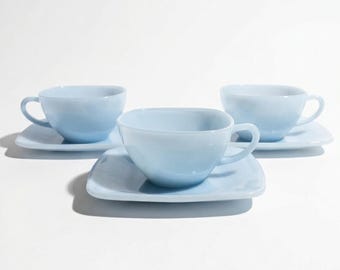 Fire King Azurite Mugs and Saucers - Set of 3 - Etsy