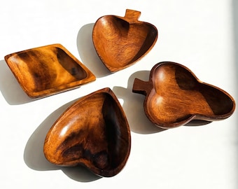 Vintage Wood Card Suit Dishes - Set of 4 - Mid Century Snack or Decorative Trays
