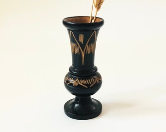 Black Carved Wood Bud Vase