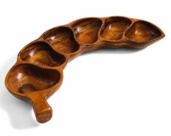Large Curved Divided Wood Bean Pod Tray - Monkey Pod Wood