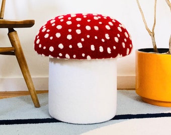 Mushroom Ottoman in Fly Agaric Wool