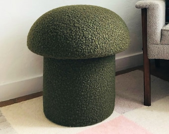 Mushroom Ottoman in Olive Boucle