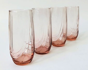 1980s Pink Tumblers - Embossed Design - Set of 4