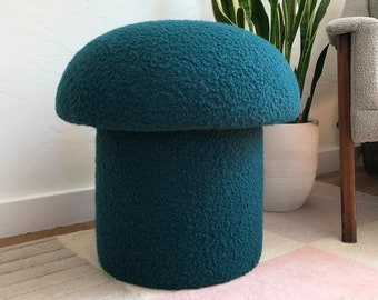 Mushroom Ottoman in Teal Boucle