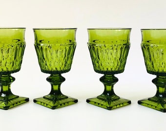 Green Wine Goblets by Indiana Glass - Set of 4