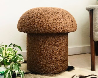 Mushroom Ottoman in Chestnut Brown Boucle