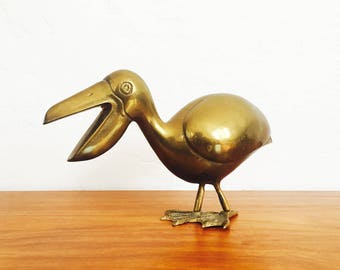 Large Vintage Brass Pelican
