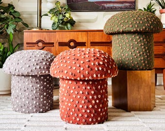 Mushroom Ottomans in Dotted Wool