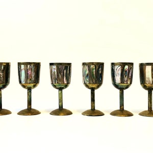 Brass and Mother of Pearl Cordials Set of 6 image 1