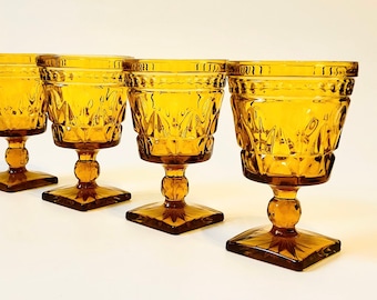 Amber Wine Goblets by Indiana Glass - Set of 4