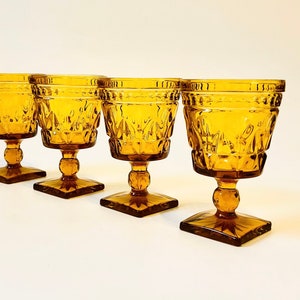 Amber Wine Goblets by Indiana Glass Set of 4 image 1