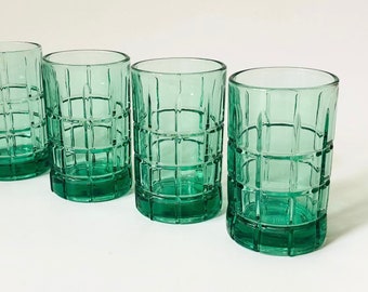 Gridded Green Tumblers - Set of 4 - Anchor Hocking Tartan