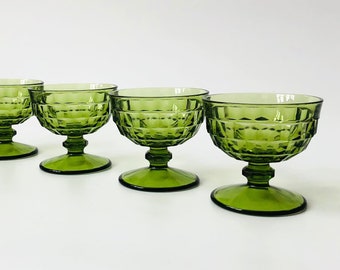 Green Coupe Glasses - Set of 4 - Whitehall Indiana Glass