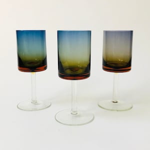 Mid Century Blue Amberina Glasses Set of 3 image 1