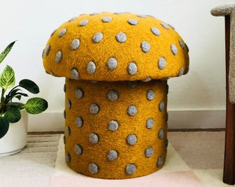 Mushroom Ottoman in Wool Ochre Dot