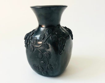 Floral Mexican Black Pottery Vase