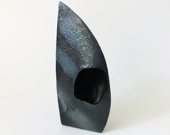 Sculptural Black Ikebana Pottery Vase