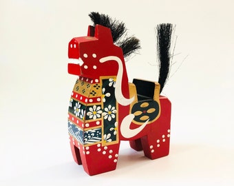 Vintage Japanese Folk Art Red Wood Horse