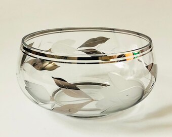 Large Frosted Floral Glass Bowl