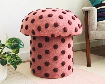 Mushroom Ottoman in Wool Pink Dot