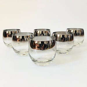 Mid Century Silver Fade Roly Poly Cocktail Glasses - Set of 6