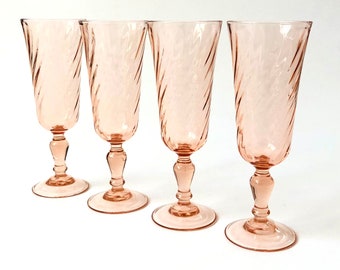 Pink Swirl Champagne Flutes - Set of 4