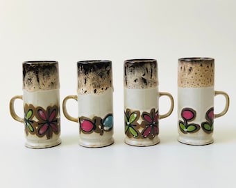 Pottery Demitasse Mugs - Set of 4 - Mid Century