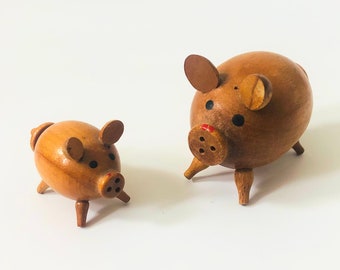 Wood Pig Salt and Pepper Shakers