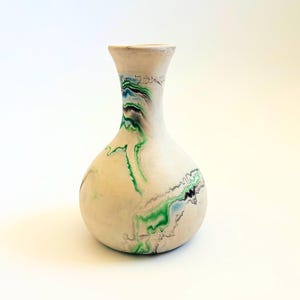 Nemadji Pottery Vase - Green Swirls