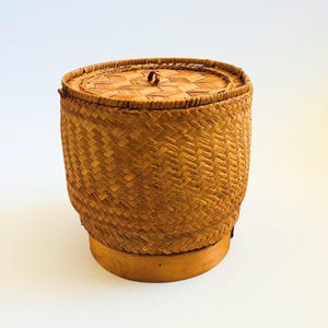 Vintage Lidded Wicker Basket