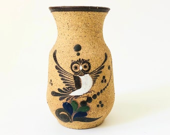 Mexican Folk Art Pottery Owl Vase