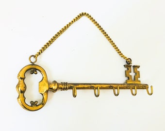 Vintage Brass Key Shaped Key Rack