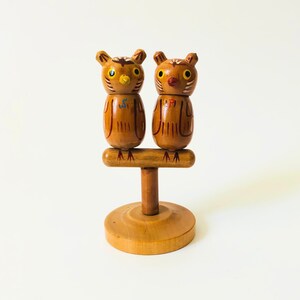 Mid Century Wood Owl Salt and Pepper Shakers