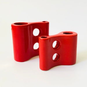 Sculptural Red Ceramic Vases Set of 2 image 1