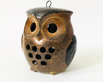 Mid Century Pottery Owl Hanging Candle Holder